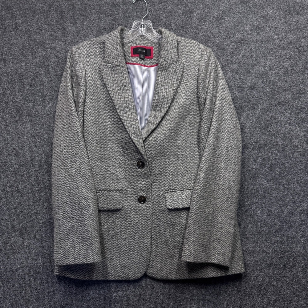 J.Crew Blazer Womens 10 Grey Herringbone Moon British Wool Jacket Dark Academia